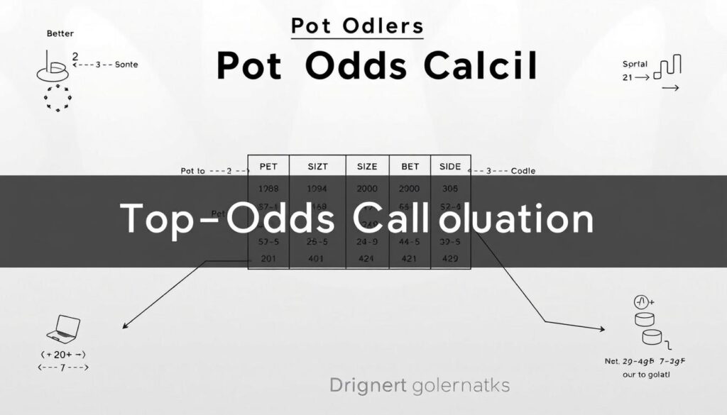 A visually striking and informative diagram depicting the key elements of pot odds calculation. A clean, minimalist design with a neutral color palette, featuring a prominent central grid or chart displaying the numerical relationships between the pot size, bet size, and odds of winning. Surrounding this central element, complementary visual aids such as simple geometric shapes, clean line drawings, or subtle data visualizations to further elucidate the concepts. Evenly distributed lighting creates a sense of clarity and focus, while a slightly muted, almost technical aesthetic conveys the mathematical nature of the subject matter. An overall tone of precision, utility, and educational value to effectively support the "Step-by-Step Pot Odds Calculations" section of the article.